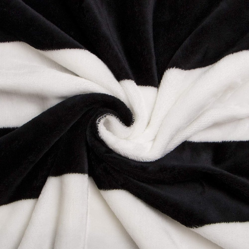 Halloween Flannel Blanket Black White Stripe King - Picture 4 of 7